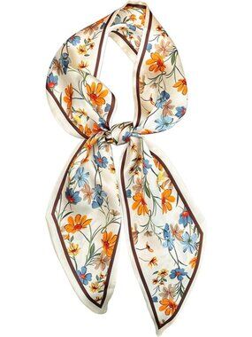 Women Pink Flower Stylish Silky Satin Headscarf Wrap Lightweight Scarves Scarf